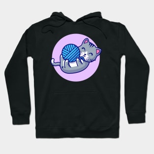 Cute Cat Playing Yarn Ball Cartoon Vector Icon Illustration (2) Hoodie